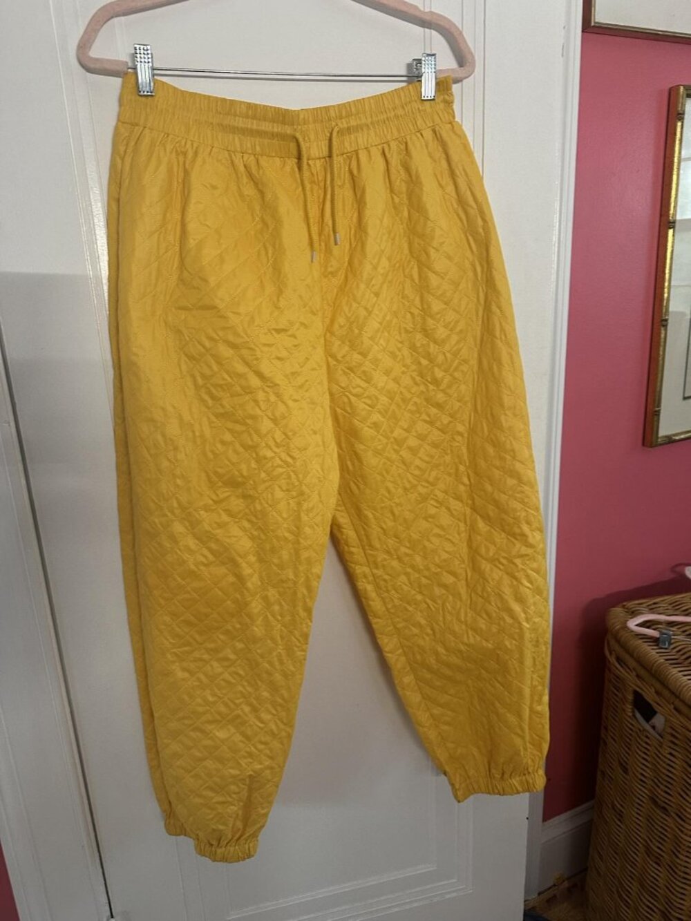 Yellow Quilted Drawstring Jogger Pants, Tag XXL (Fits Like a 14)